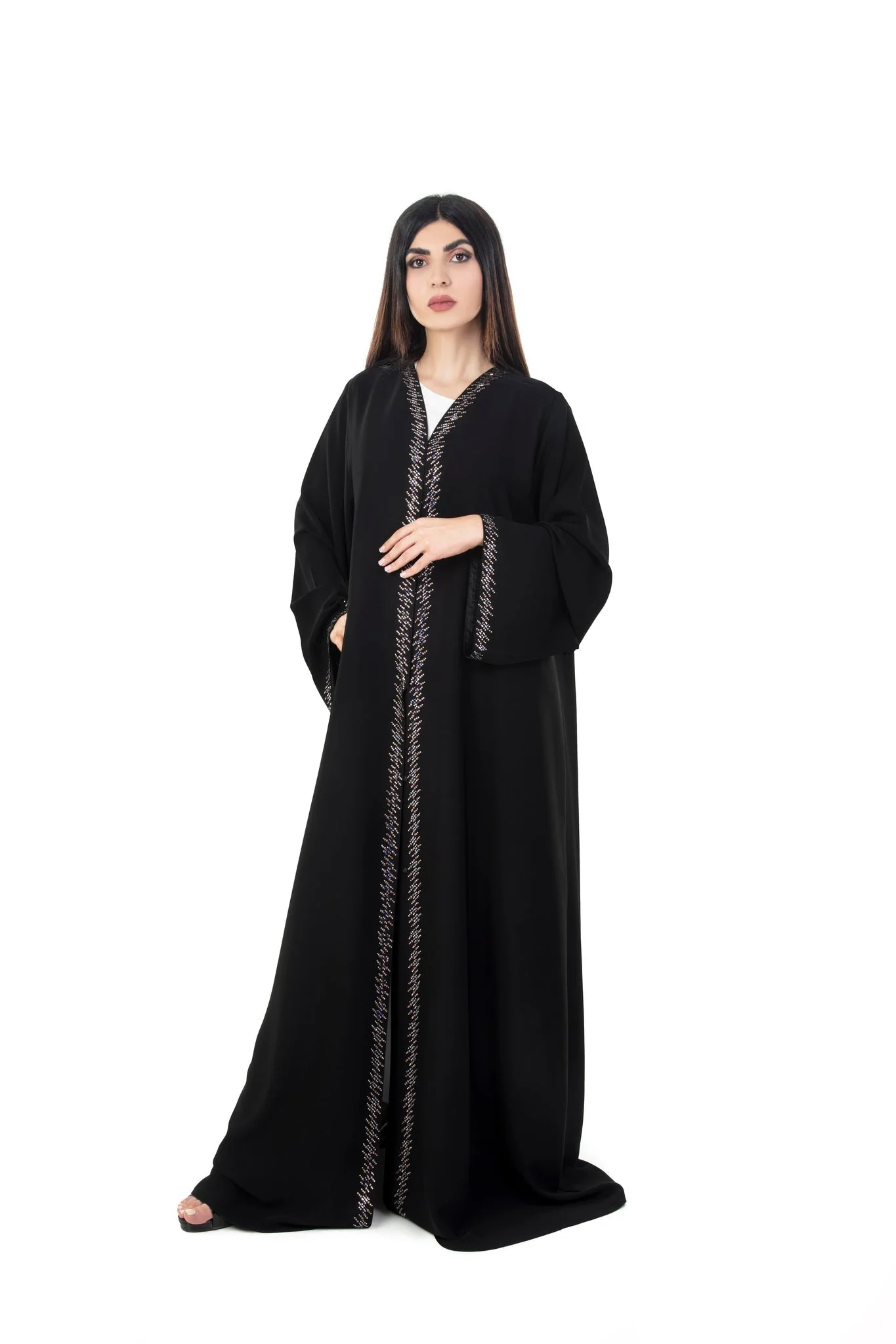 Embroidered Abaya — Midnight Black