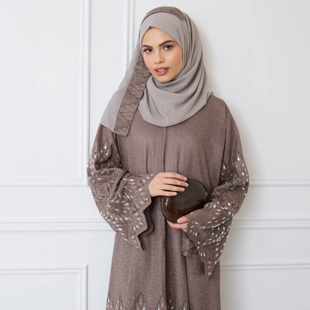 Lace Overlay Abaya — Ivory